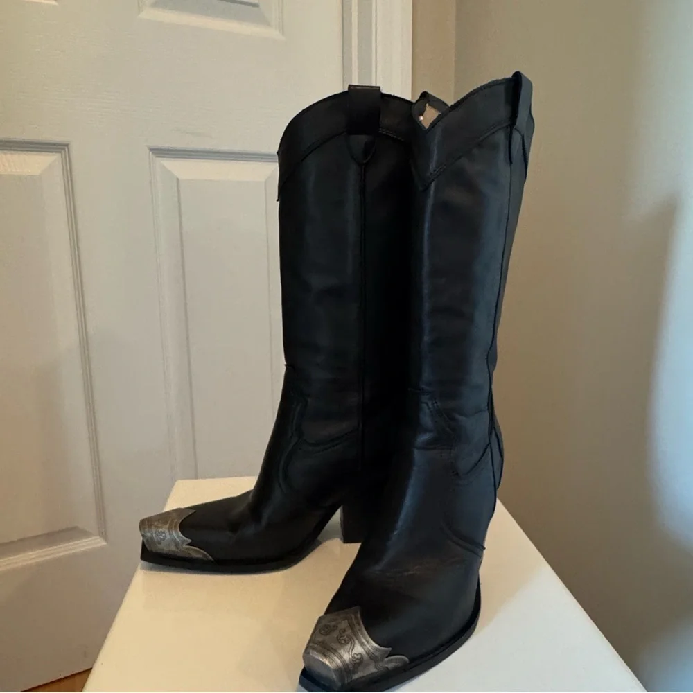 Free People Brayden Western Boots black leather.  Size 37.5 - Picture 2 of 15